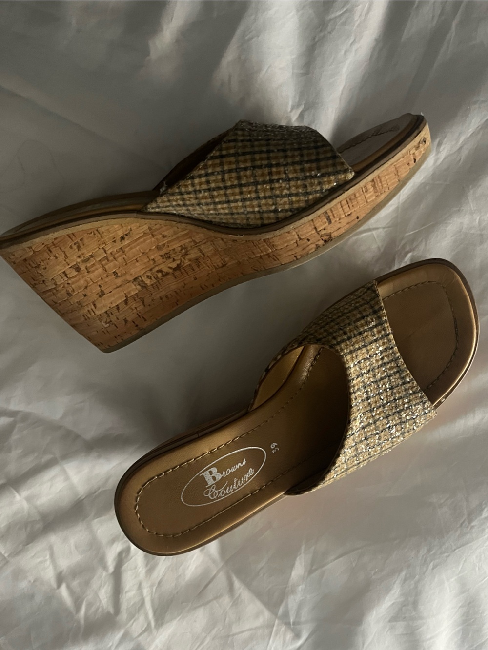 Vintage Y2K Browns Couture Cork Wedge Sandals